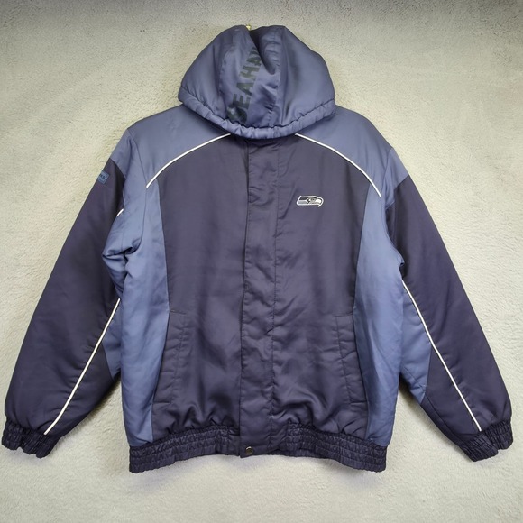 Seattle Seahawks Jacket Mens L Navy Blue Insulated NFL Football Puffer Winter - Picture 1 of 16